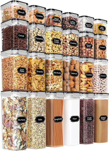 PRAKI Airtight Food Storage Containers Set with Lids – 24 PCS, BPA Free Kitchen and Pantry Organization, Plastic Leak-proof Canisters for Cereal Flour & Sugar – Labels & Marker $33.99