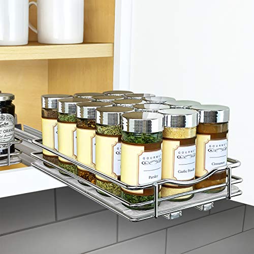 Lynk Professional 430621DS Slide Out Spice Rack Kitchen Upper Cabinet Organizer, 6″ Single, Chrome