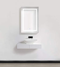 Load image into Gallery viewer, Organize with krugg led medicine cabinet 24 inch x 36 inch recessed or surface mount mirror cabinet w dimmer defogger 3x makeup mirror inside outlet usb