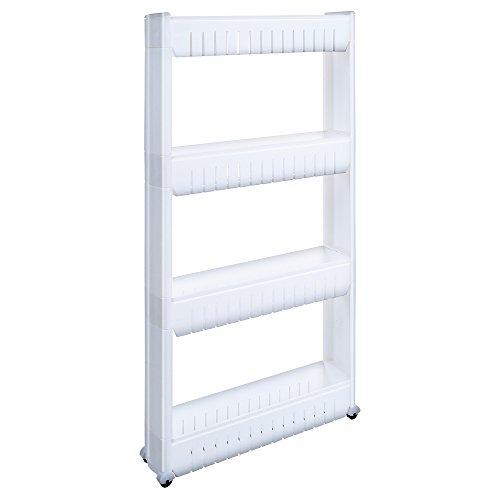 1208S Storage Cabinet Organizer Rolling Pull Out Cart Rack Tower With 4 Wheels Solutions For Narrow Spaces In Laundry Kitchen Bathroom Apartments (4-Tier)