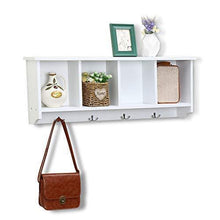Load image into Gallery viewer, Top rated love furniture floating shelf coat rack wall mounted cabinets hanging entryway shelf w 4 hooks storage cubbies organizer white