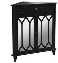 Load image into Gallery viewer, Cheap heather ann creations the dorset collection contemporary style wooden double door floor storage living room corner cabinet with hexagonal mirror inserts and 1 drawer black