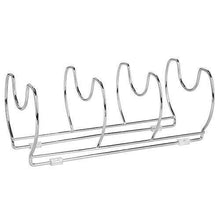 Load image into Gallery viewer, Featured mallize metal wire pot pan organizer rack for kitchen cabinet pantry shelves 6 slots for vertical or horizontal storage of skillets frying or sauce pans lids baking stones