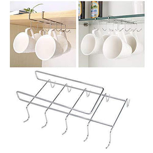 Online shopping wellobox coffee mug holder under cabinet cup hanger rack stainless steel hooks cup rack under shelf for bar kitchen storage fit for the cabinet