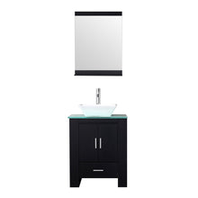 Load image into Gallery viewer, Top rated walcut 24 inch bathroom vanity and sink combo modern black mdf cabinet ceramic vessel sink with faucet and pop up drain mirror tempered glass counter top