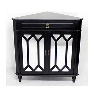 Discover heather ann creations the dorset collection contemporary style wooden double door floor storage living room corner cabinet with hexagonal mirror inserts and 1 drawer black