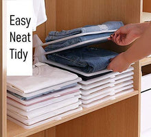 Load image into Gallery viewer, Explore closet mess killer l foldable stackable folded t shirt clothing organizer l fold sort laundry system l for drawers dresser shelves suitcase wardrobe cabinets l large jeans pants pack of 5