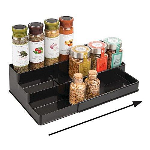 3-Tier Expandable Spice Rack Cabinet Organizer for Kitchen - Black