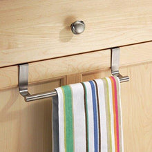 Load image into Gallery viewer, Related kozanay towel bar with hooks for bathroom and kitchen brushed stainless steel towel hanger over cabinet door