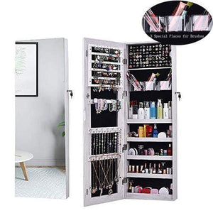 Heavy duty aoou jewelry organizer jewelry cabinet full screen display view larger mirror full length mirror large capacity dressing mirror makeup jewelry armoire jewelry mirror full length mirror white