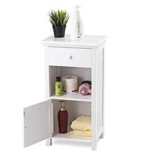 Load image into Gallery viewer, Discover the tangkula bathroom floor storage cabinet wooden storage cabinet for home office living room bathroom one drawer cupboard organize freestanding cabinet white