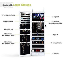 Load image into Gallery viewer, Storage homevibes jewelry cabinet jewelry armoire 6 leds mirrored makeup lockable door wall mounted jewelry organizer hanging storage mirror with 2 drawers white