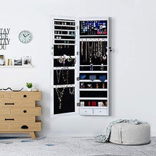 Load image into Gallery viewer, Top rated homevibes jewelry cabinet jewelry armoire 6 leds mirrored makeup lockable door wall mounted jewelry organizer hanging storage mirror with 2 drawers white