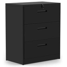 Load image into Gallery viewer, Save 3 drawers white lateral file cabinet with lock lockable heavy duty filing cabinet steel construction blackcurve handle