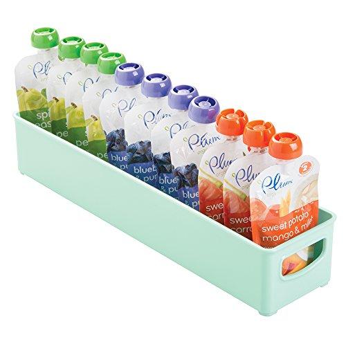 mDesign Storage Organizer Bin, Container for Kitchen Cabinet, Pantry, Refrigerator, Countertop - BPA Free & Food Safe for Kids/Toddlers Bottles, Sippy Cups, Food Pouches, Baby Food Jars - Mint Green