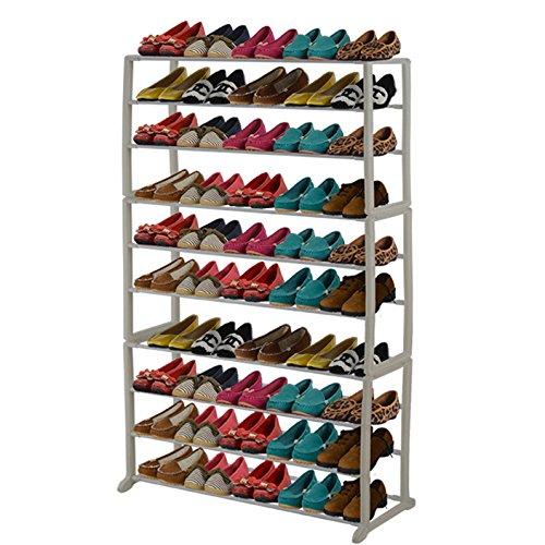 10-Tier Shoe Rack Space Saving Shoe Shelf Cabinet, 50 Pairs Portable Shoe Tower Storage Organizer White