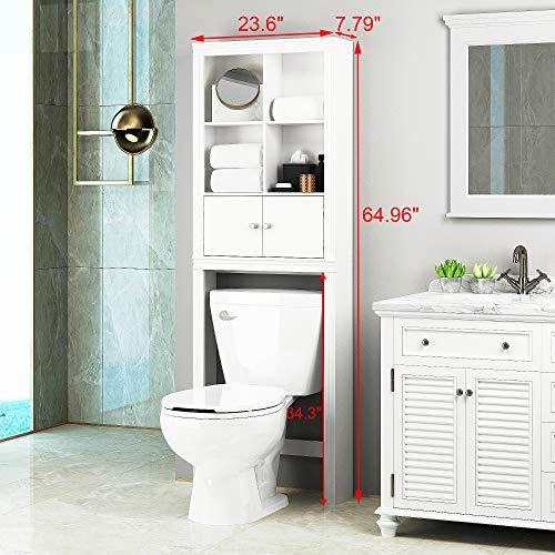 Spirich Home Bathroom Shelf Over The Toilet, Bathroom Cabinet Organizer Over Toilet, Space Saver Cabinet Storage, White Finish