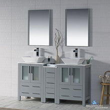 Load image into Gallery viewer, Try blossom sydney 60 inches double vessel sink bathroom vanity side cabinet vessel ceramic sink with mirror solid wood metal grey 001 60 15d 1616v