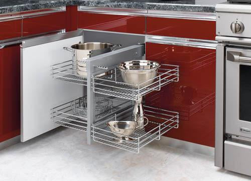 Rev-A-Shelf - Blind Corner Cabinet Pull-Out Chrome 2-Tier Wire Basket Organizer