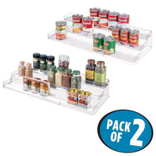 Load image into Gallery viewer, Get mdesign large plastic adjustable expandable kitchen cabinet pantry shelf organizer spice rack with 3 tiered levels of storage for spice bottles jars seasonings baking supplies 2 pack clear