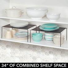 Load image into Gallery viewer, Related mdesign metal kitchen pantry countertop organizer storage shelves raised cabinet shelf racks for food dishes plates dishes bowls mugs glasses non skid feet extra large 2 pack bronze