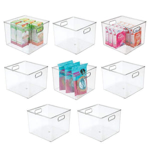 Storage mdesign plastic food storage container bin with handles for kitchen pantry cabinet fridge freezer large organizer for snacks produce vegetables pasta bpa free 10 square 8 pack clear