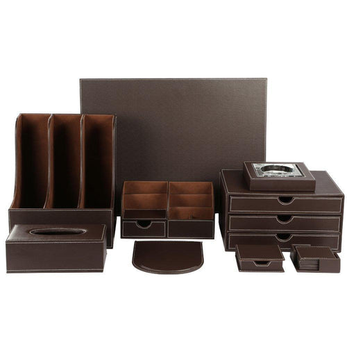 Shop for kingfom desk organizer set 9 pcs office supplies set file holder cabinet desk organizer drawer tissue box cover organizer box mouse pad desk pad notepaper holder ashtray and coasters sett04brown