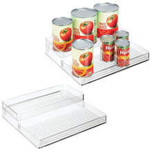 Load image into Gallery viewer, Discover mdesign plastic kitchen canned food storage organizer shelves holder for cabinet countertop pantry holds beans sauces tomato paste vegetables soups 2 levels 12 w 2 pack clear