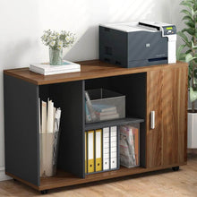 Load image into Gallery viewer, Shop for file cabinet little tree 39 large storage printer stand mobile filing office cabinet with wheels door and open shelves for home office dark walnut