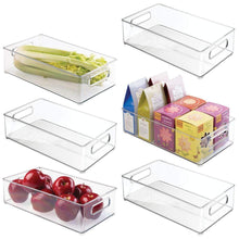 Load image into Gallery viewer, Explore mdesign large stackable kitchen storage organizer bin with pull front handle for refrigerators freezers cabinets pantries bpa free food safe deep rectangle tray basket 6 pack clear