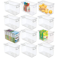 Load image into Gallery viewer, Select nice mdesign plastic food storage container bin with handles for kitchen pantry cabinet fridge freezer narrow for snacks produce vegetables pasta bpa free food safe 12 pack clear