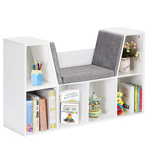 Best seller  costzon 6 cubby kids bookcase w cushioned reading nook multi purpose storage organizer cabinet shelf for children girls boys bedroom decor room white