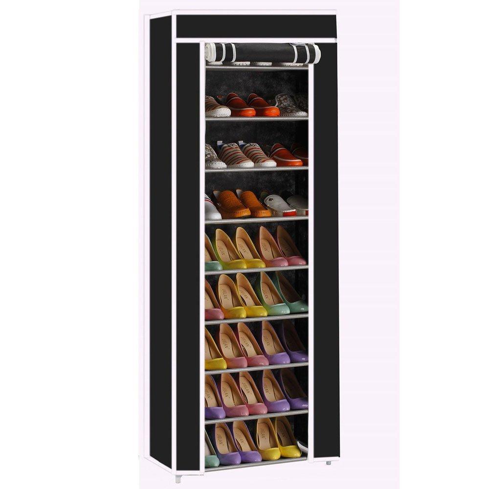 Exclusive civilys 10 tier shoe tower rack with cover 27 pair space saving closet shoe storage boot organizer cabinet us stock black
