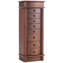 Load image into Gallery viewer, Featured giantex jewelry armoire cabinet stand with 8 drawers top divided storage organizer with flip makeup mirror lid large side door chest cabinets antique wood standing armoires jewelry box w 8 hooks
