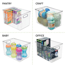 Load image into Gallery viewer, Organize with mdesign deep plastic home storage organizer bin for cube furniture shelving in office entryway closet cabinet bedroom laundry room nursery kids toy room 12 x 8 x 8 4 pack clear