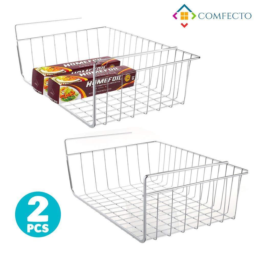 Discover the 2pcs 15 8 inchunder cabinet storage shelf wire basket organizer for cabinet thickness max 1 2 inch extra storage space on kitchen counter pantry desk bookshelf cupboard anti rust stainless steel rack