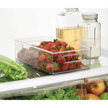 Load image into Gallery viewer, Heavy duty mdesign large stackable kitchen storage organizer bin with pull front handle for refrigerators freezers cabinets pantries bpa free food safe deep rectangle tray basket 6 pack clear