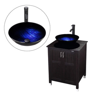 Storage modern bathroom vanity and sink combo stand cabinet with vanity mirror single mdf cabinet with blue glass vessel sink round bowl