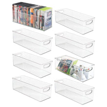 Load image into Gallery viewer, Buy now mdesign plastic stackable household storage organizer container bin with handles for media consoles closets cabinets holds dvds video games gaming accessories head sets 8 pack clear