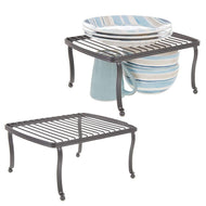 Top mdesign decorative metal wire kitchen pantry countertop organizer storage shelf raised cabinet rack for food dishes plates dishes bowls mugs glasses set of 2 graphite gray