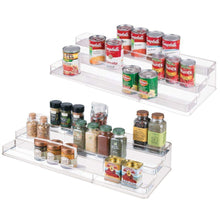 Load image into Gallery viewer, Discover the mdesign large plastic adjustable expandable kitchen cabinet pantry shelf organizer spice rack with 3 tiered levels of storage for spice bottles jars seasonings baking supplies 2 pack clear
