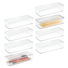 Load image into Gallery viewer, Top mdesign stackable kitchen pantry cabinet refrigerator food storage container bin attached lid organizer for packets snacks produce pasta bpa free food safe 8 pack clear