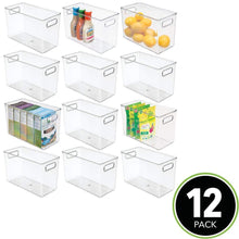 Load image into Gallery viewer, Storage mdesign plastic food storage container bin with handles for kitchen pantry cabinet fridge freezer narrow for snacks produce vegetables pasta bpa free food safe 12 pack clear
