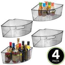 Load image into Gallery viewer, Select nice mdesign kitchen cabinet plastic lazy susan storage organizer bins with front handle large pie shaped 1 4 wedge 6 deep container food safe bpa free 4 pack smoke gray