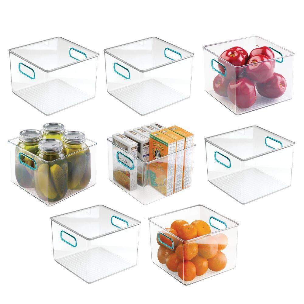 Budget mdesign plastic food storage container bin with handles for kitchen pantry cabinet fridge freezer cube organizer for snacks produce vegetables pasta bpa free food safe 8 pack clear blue