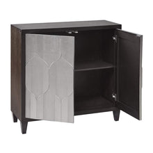 Load image into Gallery viewer, Products madison park mp130 0657 leah storage cabinet modern transitional luxe double door design solid wood legs living room furniture accent chest 34 25 tall silver