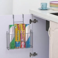 Load image into Gallery viewer, Discover the best nex over the cabinet door organizer cabinet storage basket for cutting board aluminum foil cleaning supplies silver
