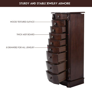 Results giantex large jewelry armoire cabinet with 8 drawers 2 swing doors 16 hooks top mirror boxes standing cambered front storage chest stand large standing jewelry armoire dark walnut