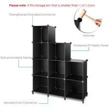 Load image into Gallery viewer, Best tomcare cube storage 9 cube closet organizer shelves plastic storage cube organizer diy closet organizer storage cabinet modular book shelf shelving for bedroom living room office black