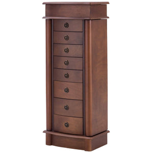 Exclusive giantex jewelry armoire cabinet stand with 8 drawers top divided storage organizer with flip makeup mirror lid large side door chest cabinets antique wood standing armoires jewelry box w 8 hooks